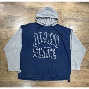 Vintage 80s 90s Idaho State Thermal Blend Hoodie Navy Blue XL College